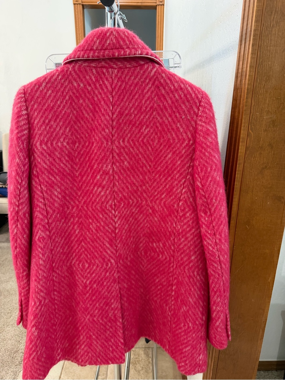 J.Crew Bright Pink Herringbone Wool Double-Breasted Lady Jacket/Blazer - Picture 2 of 6